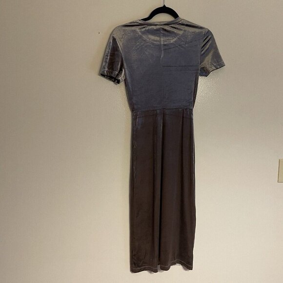 Zara Women S Taupe Grey Metallic Velvet Side Slit Fitted Bodycon Midi Dress NWT - Picture 12 of 12